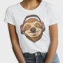 Sloth Animal With Earphones Headphones, Tricou Femei