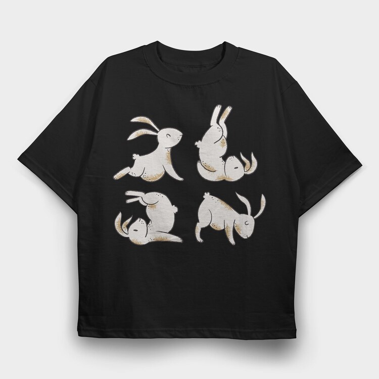 Yoga Rabbits, Tricou Oversize Barbati (Unisex)