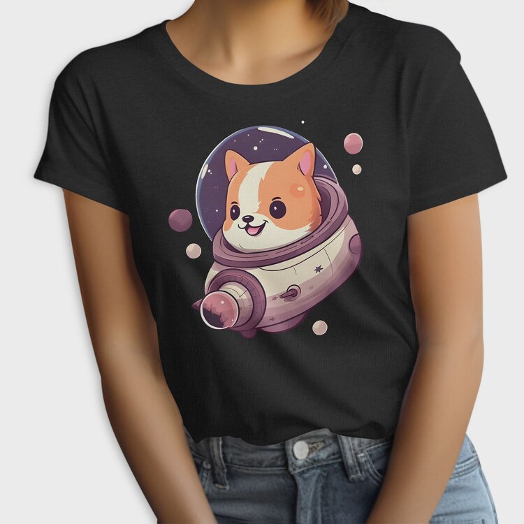 Space Faring Dog Illustration Spaceship, Tricou Femei