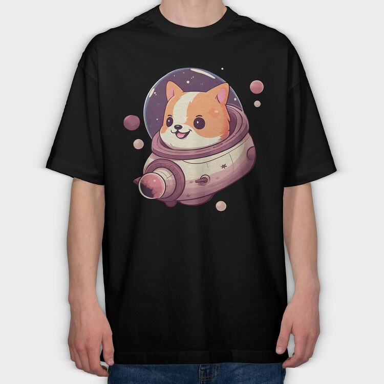 Space Faring Dog Illustration Spaceship, Tricou Oversize Barbati (Unisex)