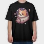 Space Faring Dog Illustration Spaceship, Tricou Oversize Barbati (Unisex)