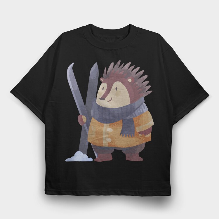 Hedgehog Ski Adventure, Tricou Oversize Barbati (Unisex)