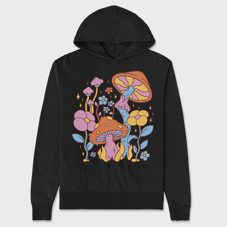 Hippie Flower Mushroom, Hanorac Oversize Barbati (Unisex)