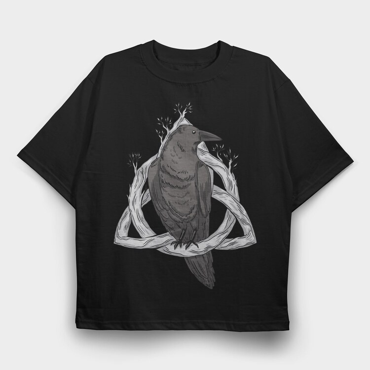 Raven On Nordic Symbol, Tricou Oversize Barbati (Unisex)