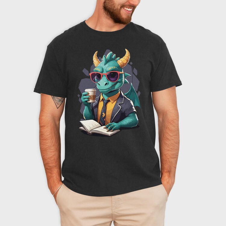 Reader Dragon Drinking Coffee Book, Tricou Barbati (Unisex)