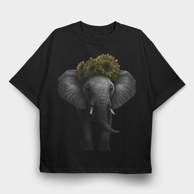 Elephant With Sunflowers Cute, Tricou Oversize Barbati (Unisex)