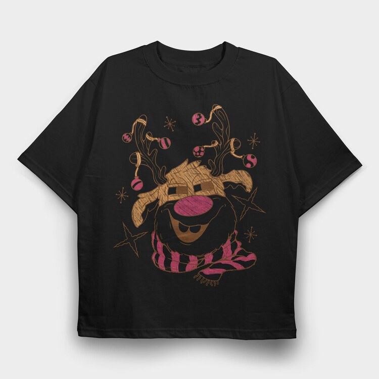 Christmas Cartoon Reindeer, Tricou Oversize Barbati (Unisex)