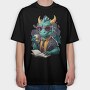 Reader Dragon Drinking Coffee Book, Tricou Oversize Barbati (Unisex)