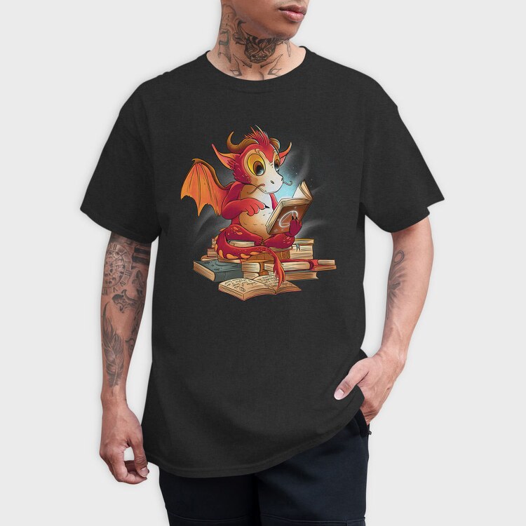 Reading Dragon Fantasy Books Illustration, Tricou Barbati (Unisex)