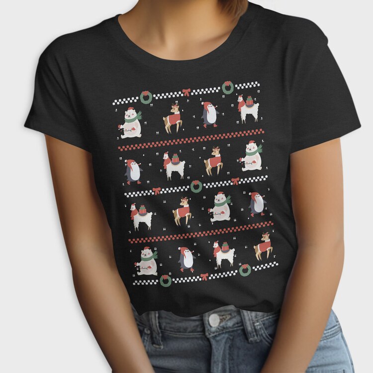 Christmas Characters Sweater Ugly Animals, Tricou Femei