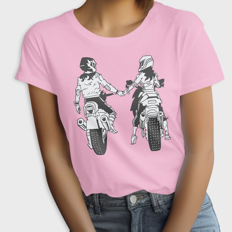 Motorcycle Couple Holding Hands Biker, Tricou Femei