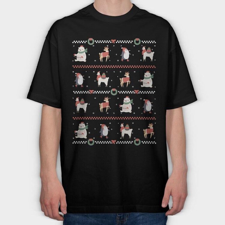 Christmas Characters Sweater Ugly Animals, Tricou Oversize Barbati (Unisex)