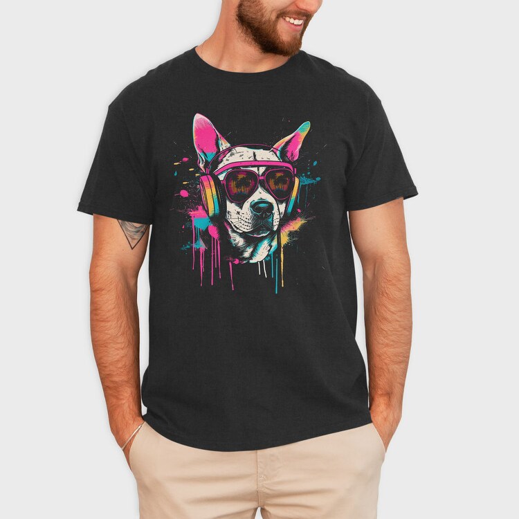 Hip Dog With Headphones Summer Dj, Tricou Barbati (Unisex)