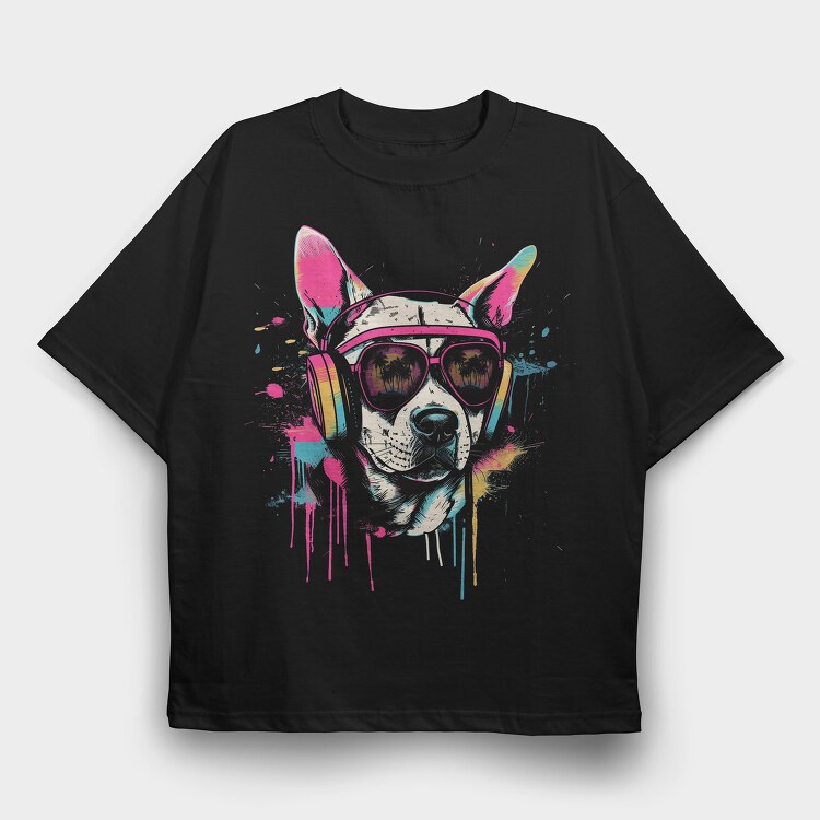 Hip Dog With Headphones Summer Dj, Tricou Oversize Barbati (Unisex)