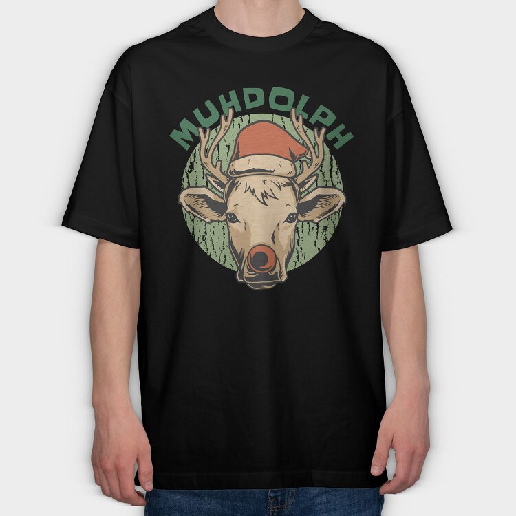 Christmas Cow Muhdolph, Tricou Oversize Barbati (Unisex)
