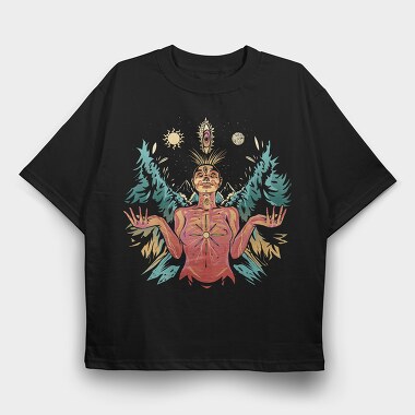 Spiritual Woman Metaverse Colorful Illustration, Tricou Oversize Barbati (Unisex)