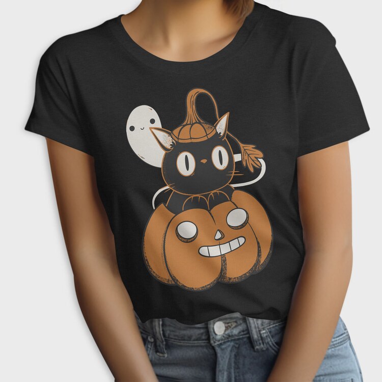 Black Cat Inside Pumpkin, Tricou Femei