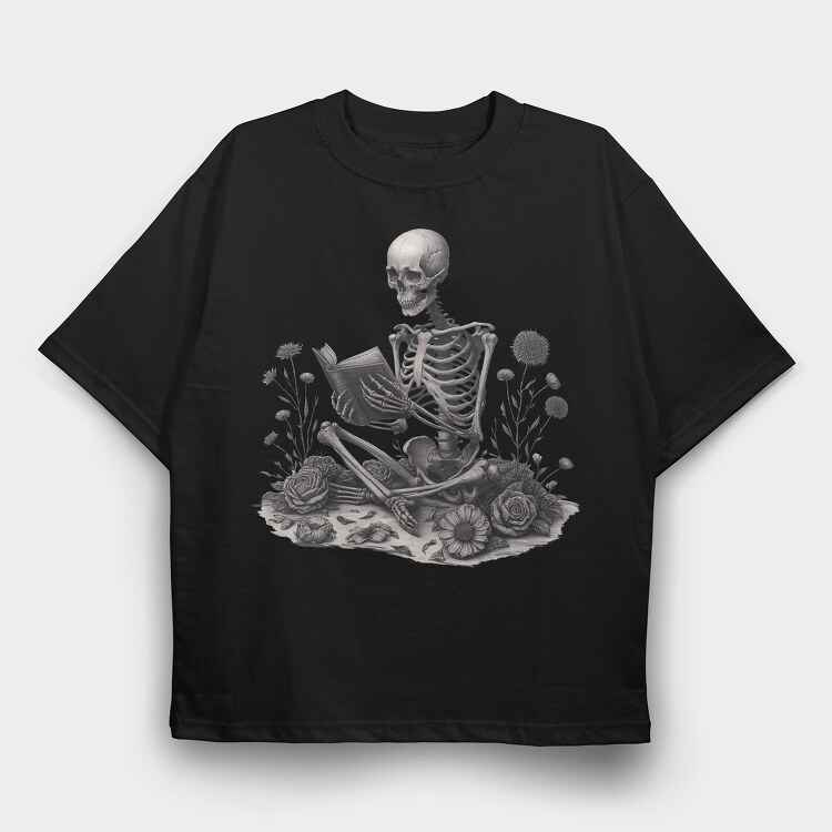 Reading Skeleton, Tricou Oversize Barbati (Unisex)