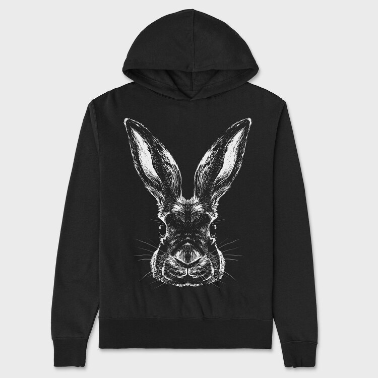 Hanorac Barbati (Unisex), Monochrome Portrait Rabbit