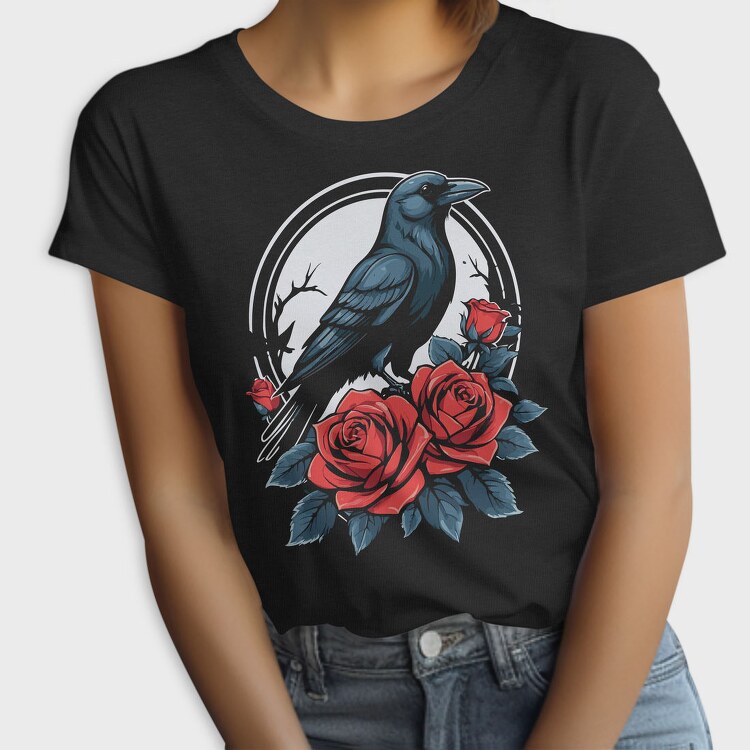 Enigmatic Crow And Roses, Tricou Femei