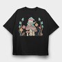 Hippie Gnome On Mushroom Banjo Cottagecore, Tricou Oversize Barbati (Unisex)