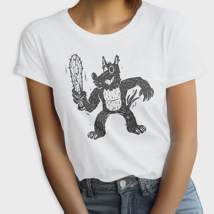Black Dog With Bat Crazy Baseball Bat, Tricou Femei