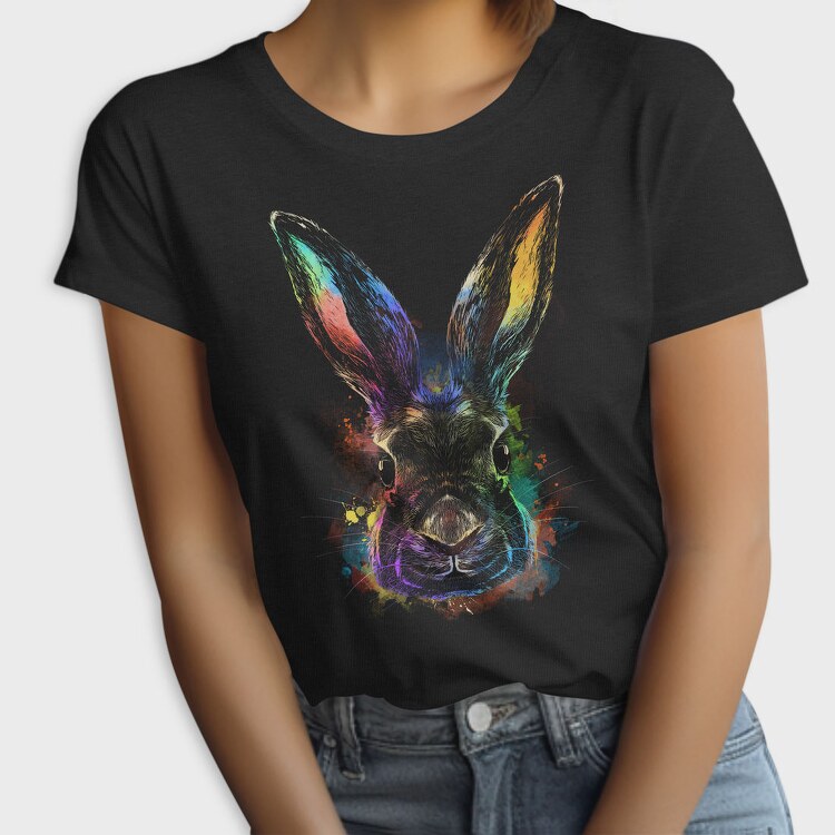 Realistic Colorful Rabbit Watercolor, Tricou Femei