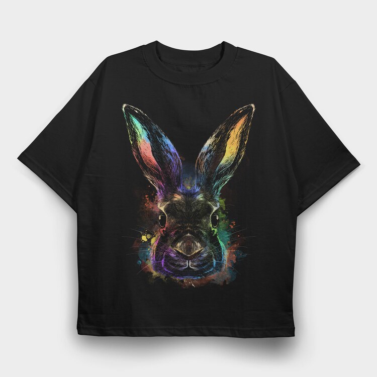 Realistic Colorful Rabbit Watercolor, Tricou Oversize Barbati (Unisex)