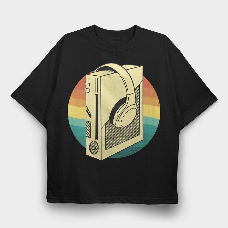 Game Console And Headphones Gaming Retro Sunset, Tricou Oversize Barbati (Unisex)