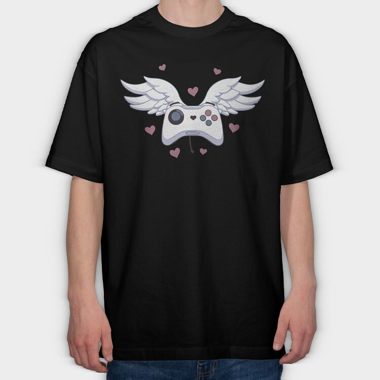 Game Controller With Wings Joystick, Tricou Oversize Barbati (Unisex)