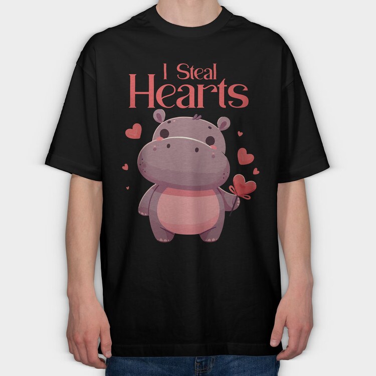 Hippo Heart Valentine, Tricou Oversize Barbati (Unisex)
