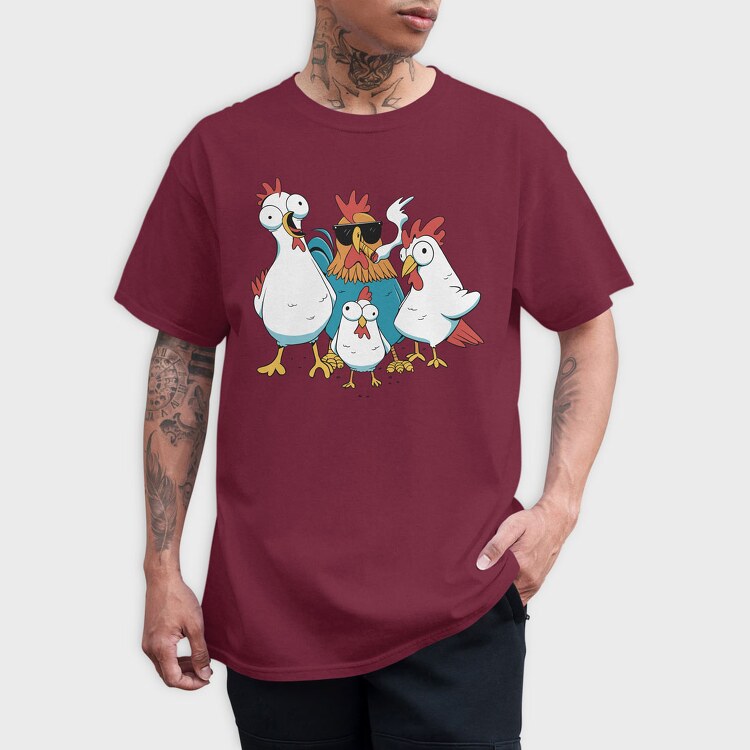 Rooster Cartoon Chickens, Tricou Barbati (Unisex)