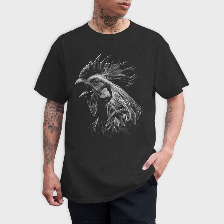 Rooster Head Monochrome, Tricou Barbati (Unisex)