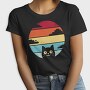 Retro Sunset Cat Funny, Tricou Femei