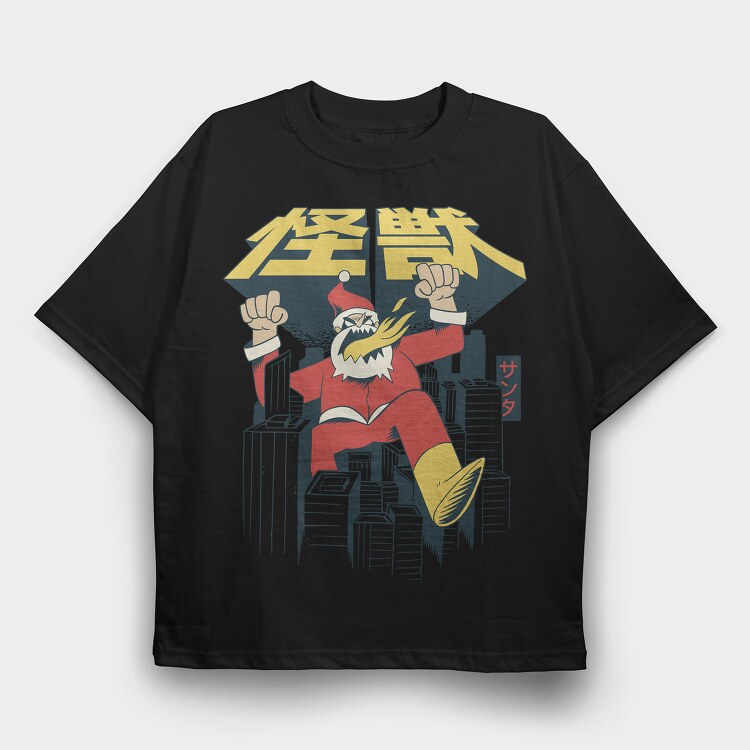 Christmas Santa Monster Destroying City Attack, Tricou Oversize Barbati (Unisex)