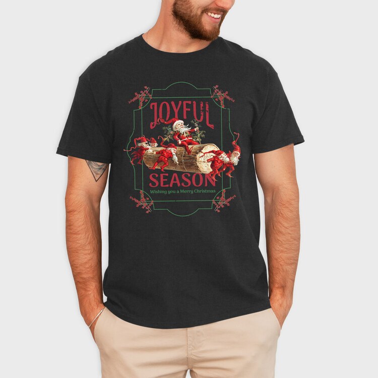Christmas Season Santa And Elves Joyful, Tricou Barbati (Unisex)