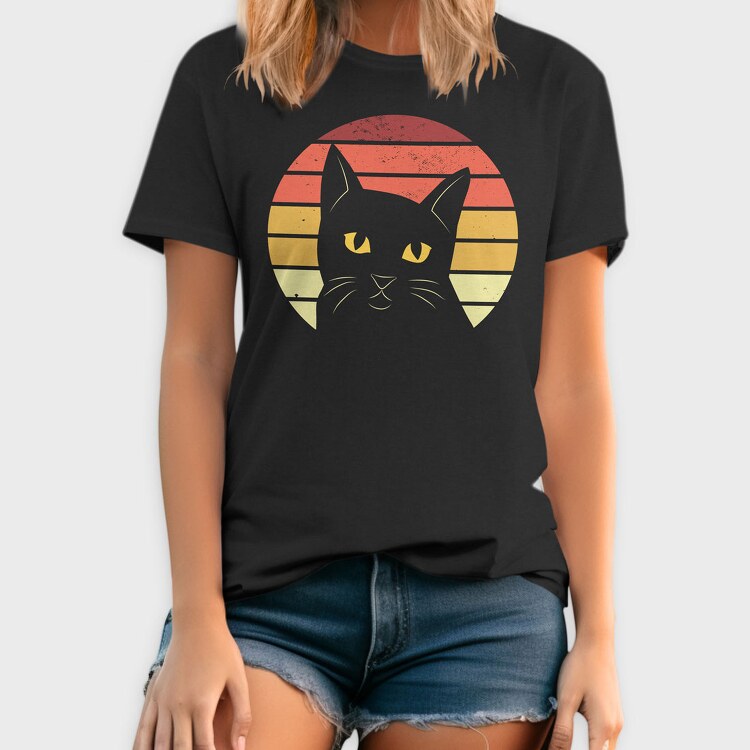 Retro Sunset Cat, Tricou Barbati (Unisex)