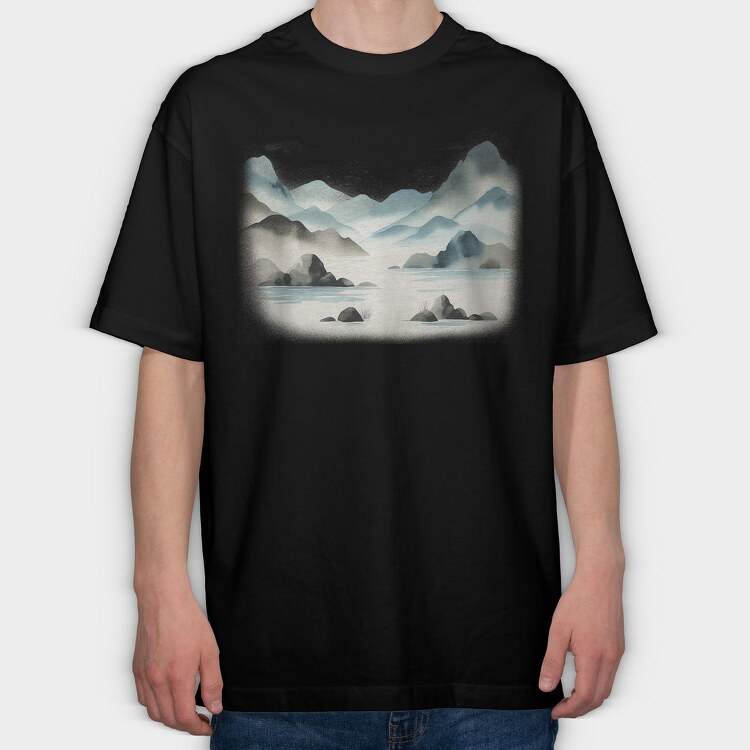 Mountain Lake Watercolor Skyland, Tricou Oversize Barbati (Unisex)