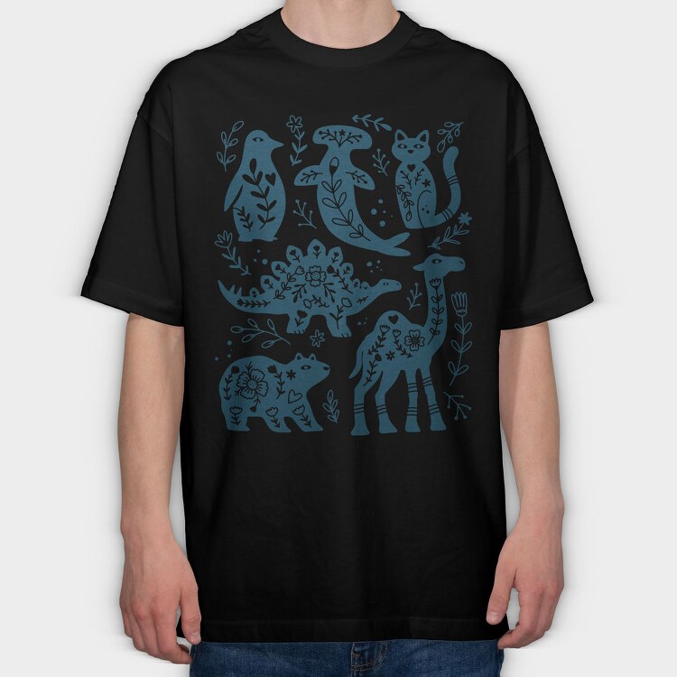 Blue Animals Cut Out Scandinavian Art, Tricou Oversize Barbati (Unisex)