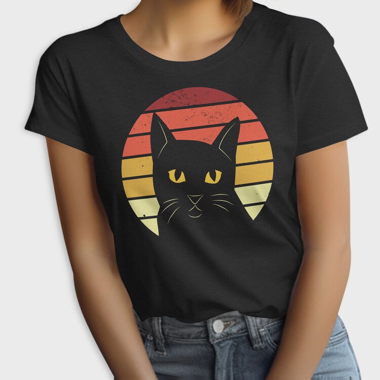 Retro Sunset Cat, Tricou Femei