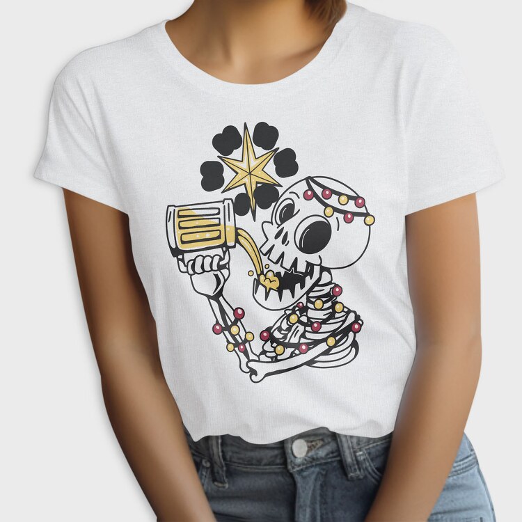 Christmas Skeleton Drinking Beer Beer Mas, Tricou Femei