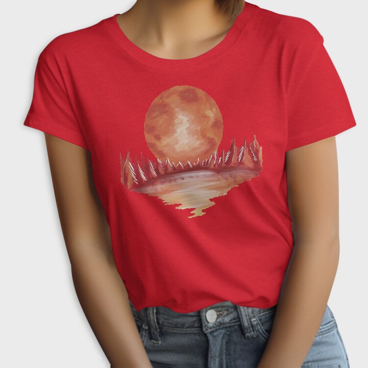 Red Landscape Full Moon Lake, Tricou Femei