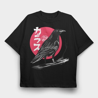 Red Moon Raven Traditional Crow, Tricou Oversize Barbati (Unisex)