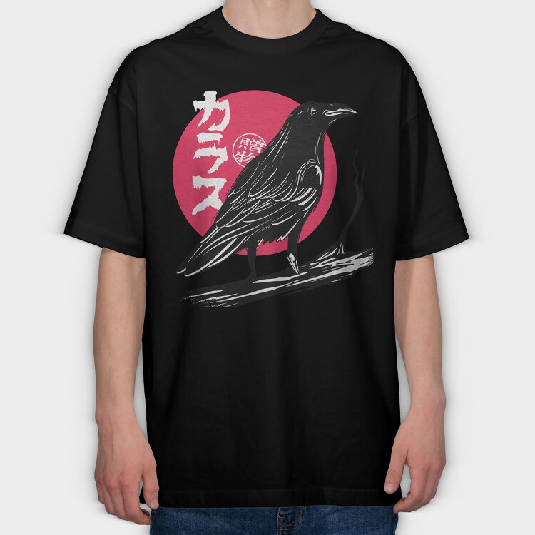 Red Moon Raven Traditional Crow, Tricou Oversize Barbati (Unisex)