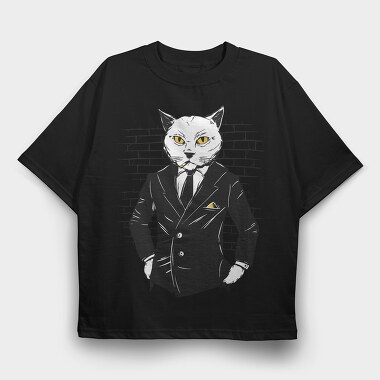 Gangster Cat In A Suit, Tricou Oversize Barbati (Unisex)