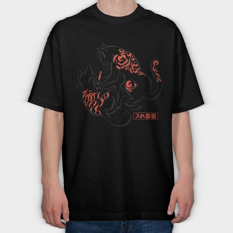 Japanese Cats Tattoo, Tricou Oversize Barbati (Unisex)
