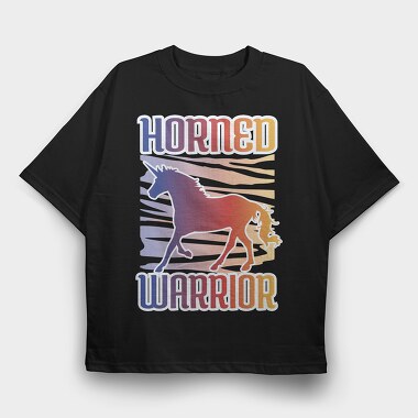 Horned Warrior Unicorn Animal Sunset, Tricou Oversize Barbati (Unisex)