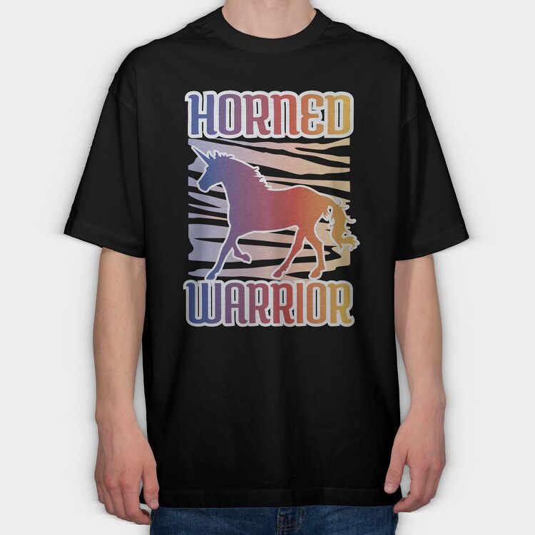 Horned Warrior Unicorn Animal Sunset, Tricou Oversize Barbati (Unisex)