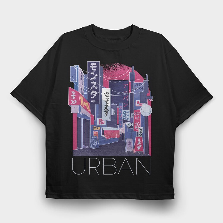 Japanese City Street In Japan, Tricou Oversize Barbati (Unisex)