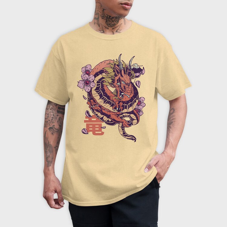 Japanese Dragon Sakura Blossom, Tricou Barbati (Unisex)